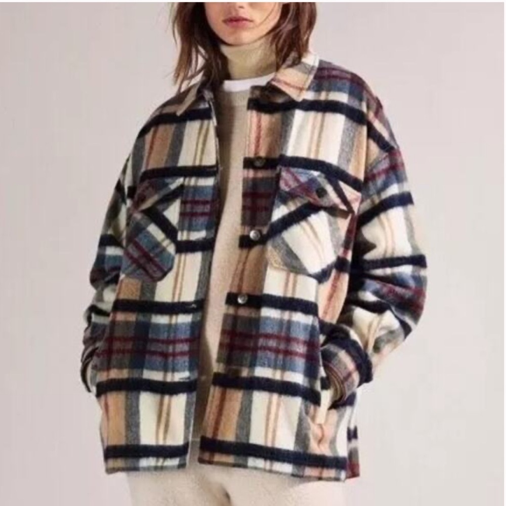 Zara Plaid Wool Shacket Womens Multicolor Oversized Pocket Shirt Jacket